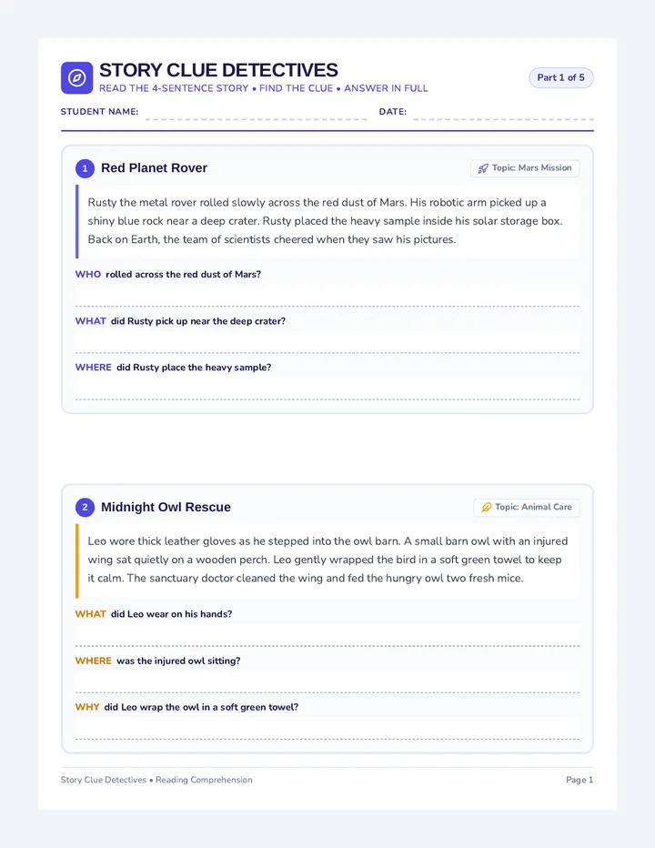 Story Clue Worksheet