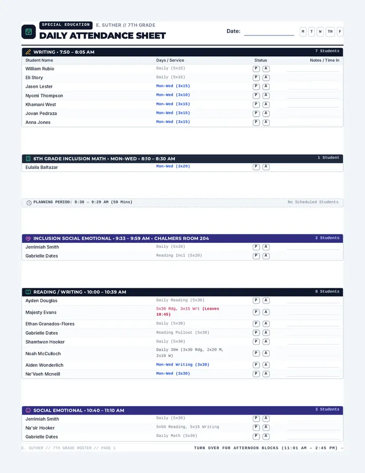 Daily Attendance Tracking Sheet