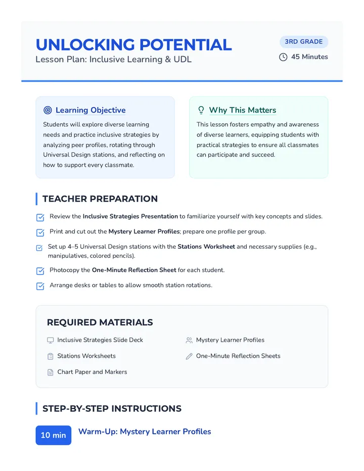 Unlocking Potential Lesson Plan