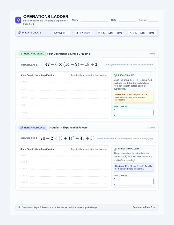 Operations Ladder Worksheet