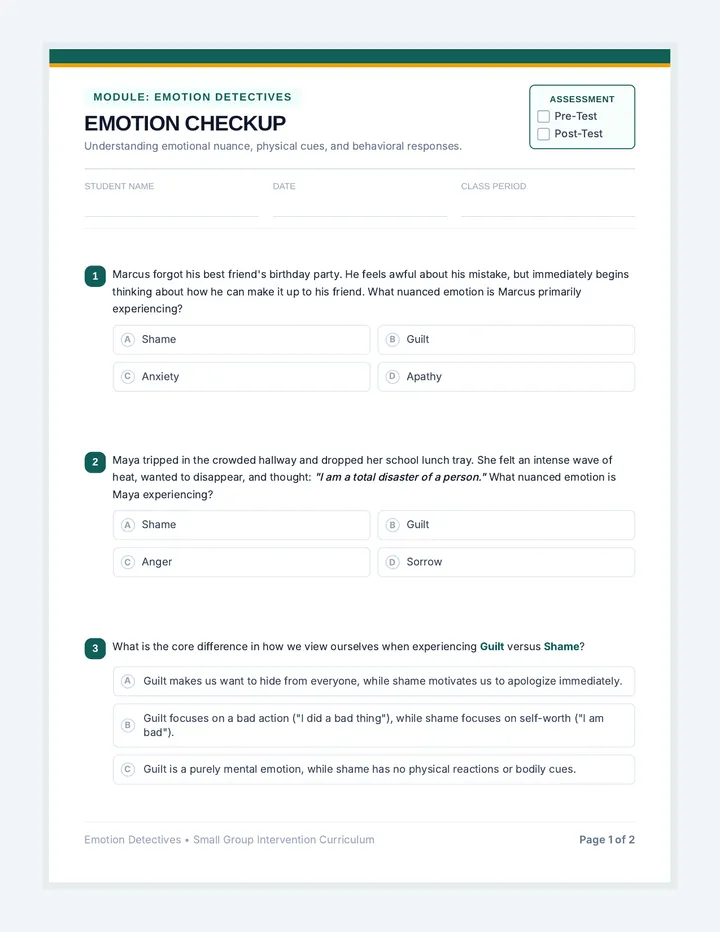 Emotion Checkup Assessment page 1