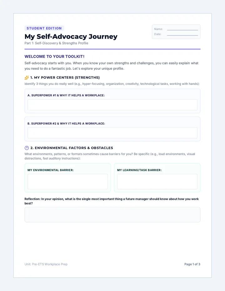 Self Advocacy Student Workbook
