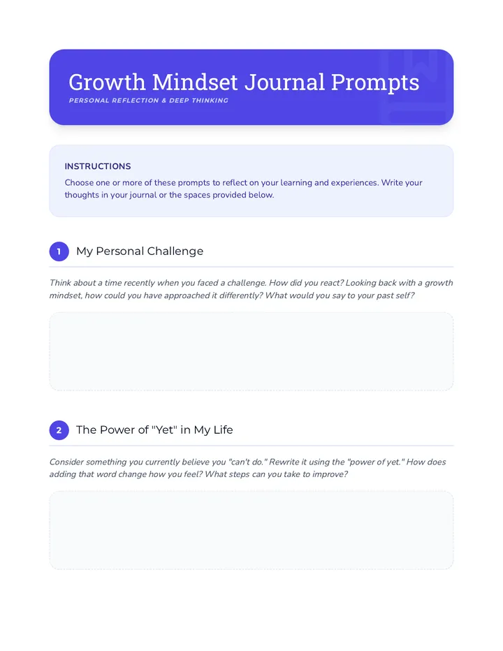 Growth Mindset Journal Prompts