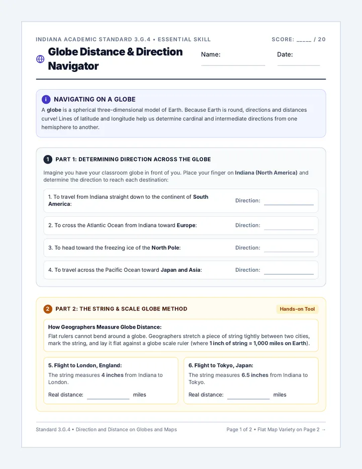 Globe Distance Worksheet