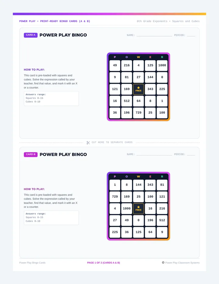 Power Play Printed Cards
