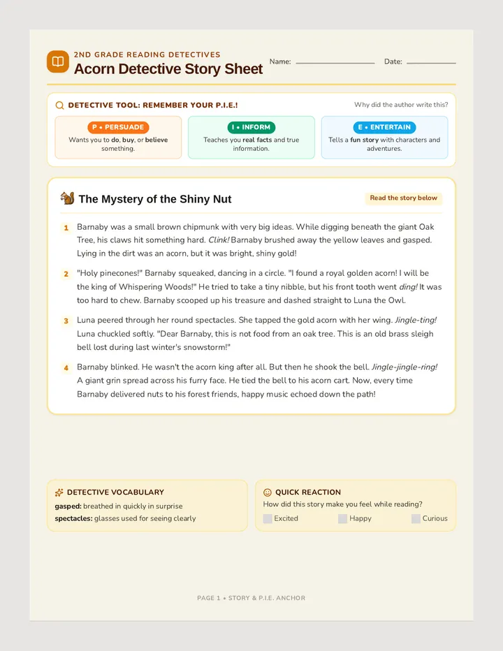 Acorn Detective Story Worksheet