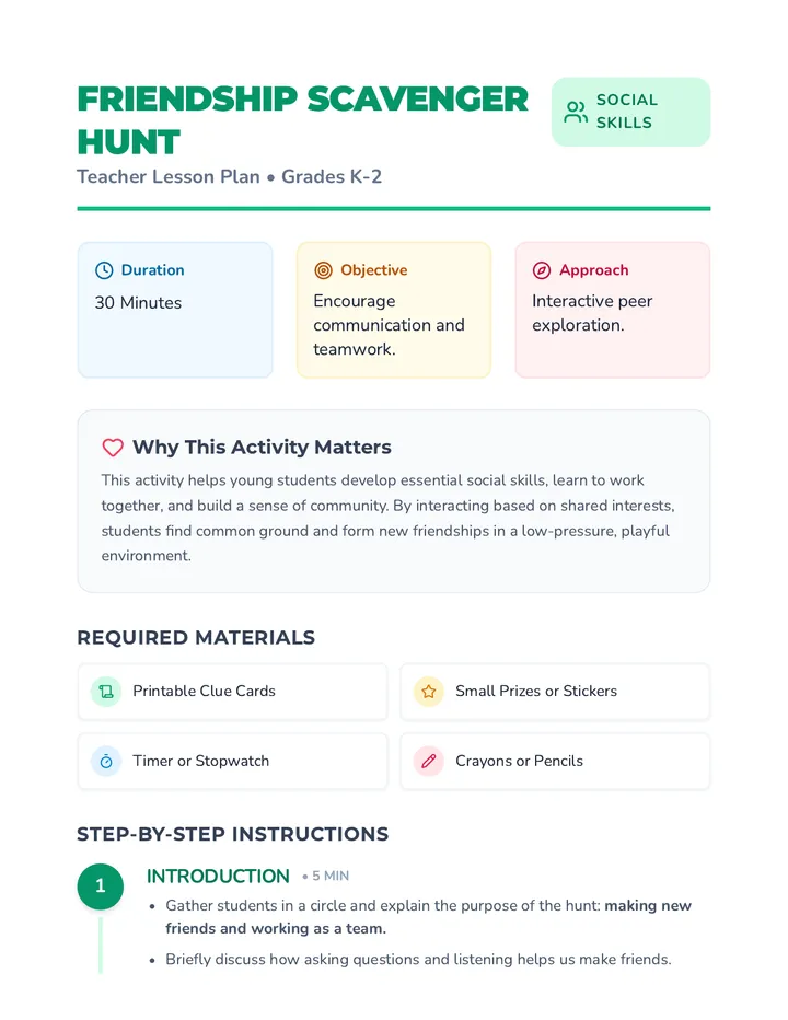 Friendship Adventure Lesson Plan