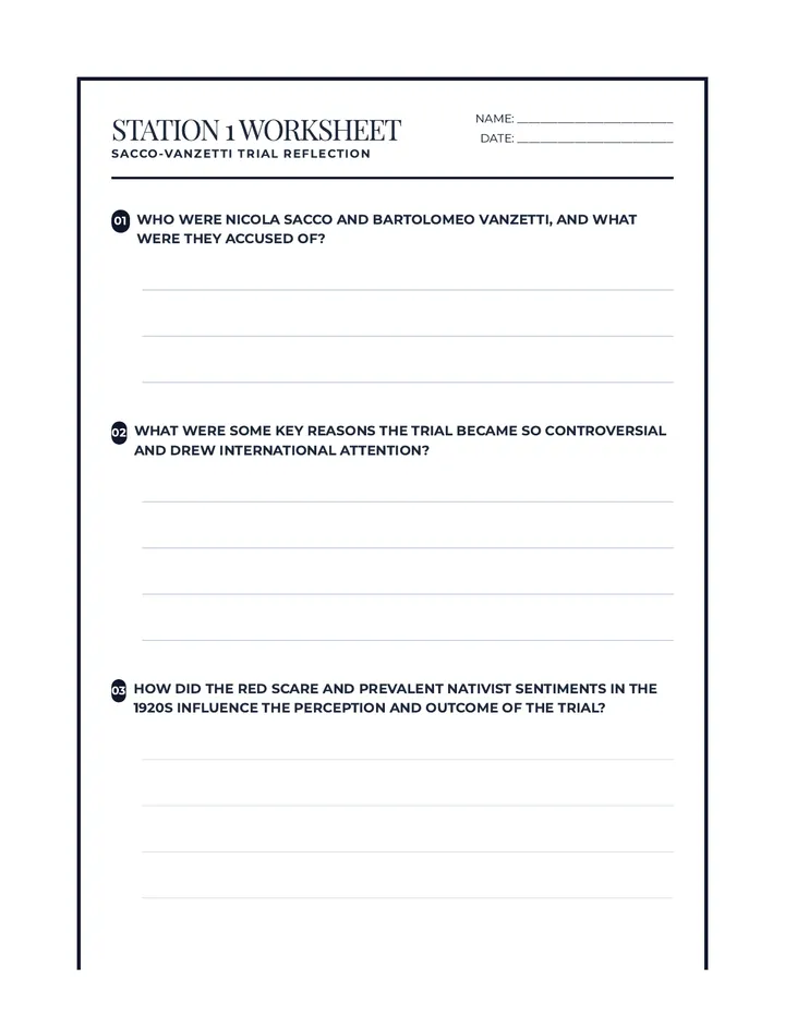 Sacco-Vanzetti Reflection Worksheet