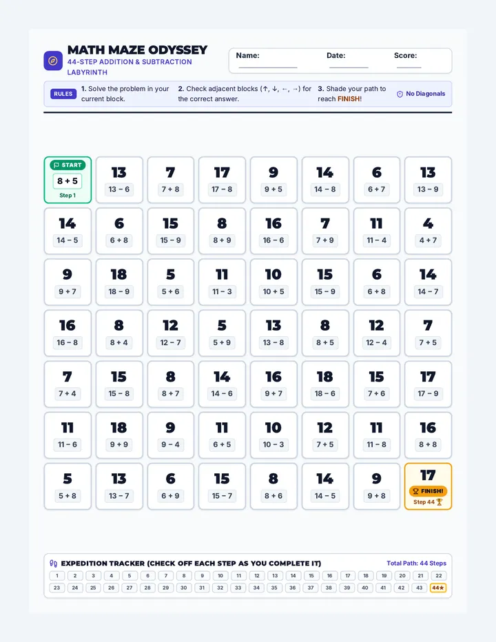 Math Maze Challenge Worksheet