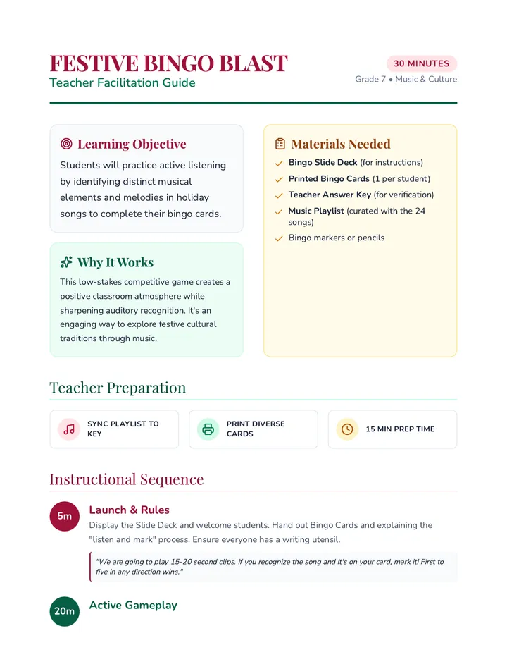 Festive Bingo Lesson Plan