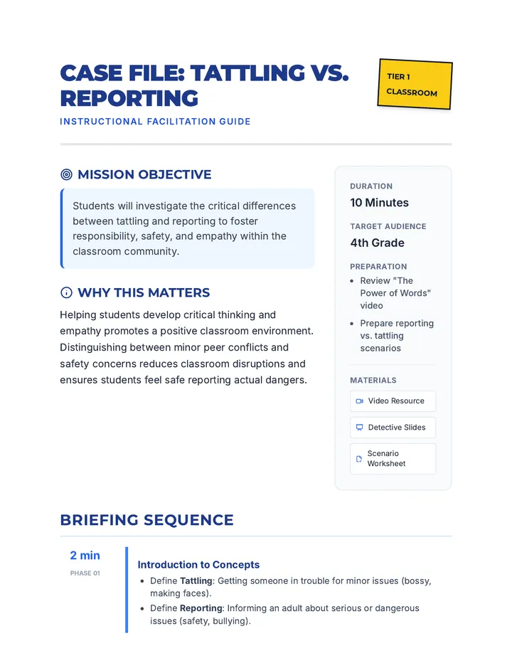 Detective Briefing Lesson Plan