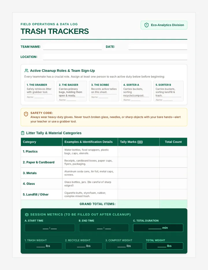 Trash Trackers Worksheet page 1