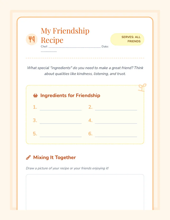 Friendship Recipe Worksheet