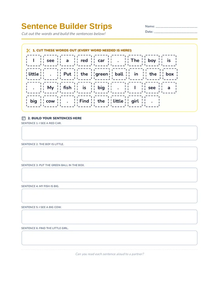 Sentence Builder Strips