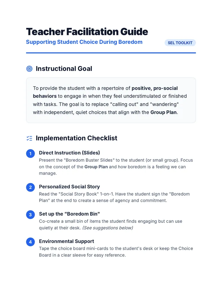 Boredom Buster Teacher Guide