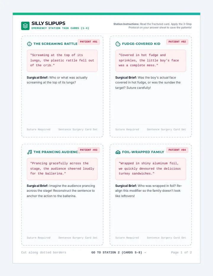 Silly Slipups Task Cards page 1