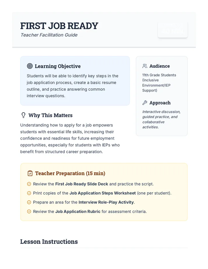 First Job Ready Lesson Plan