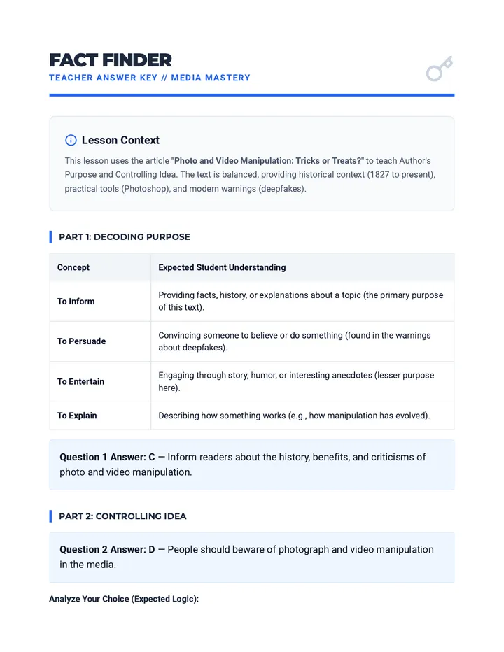 Fact Finder Answer Key