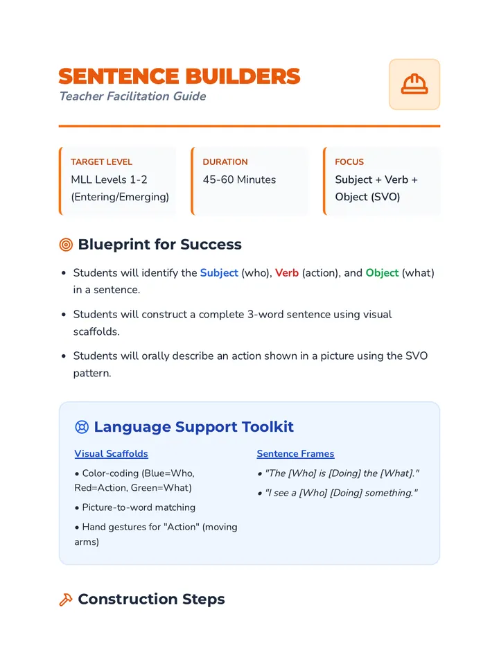Sentence Builders Lesson Plan