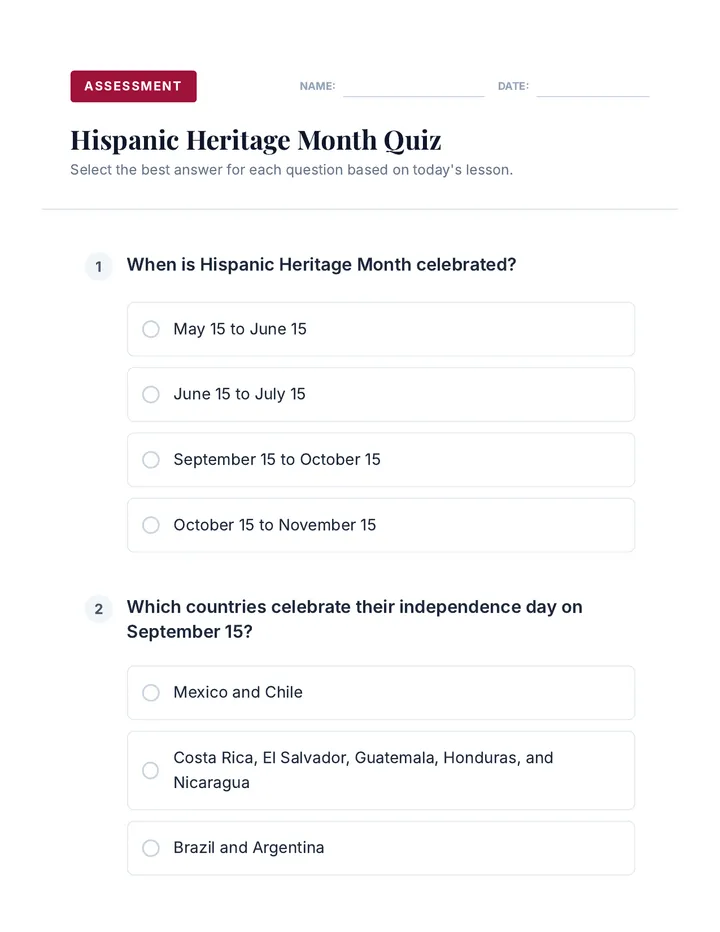Hispanic Heritage Month Quiz