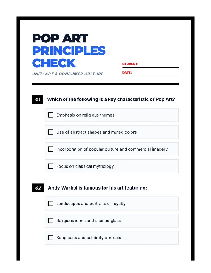 Pop Art Principles Check Quiz