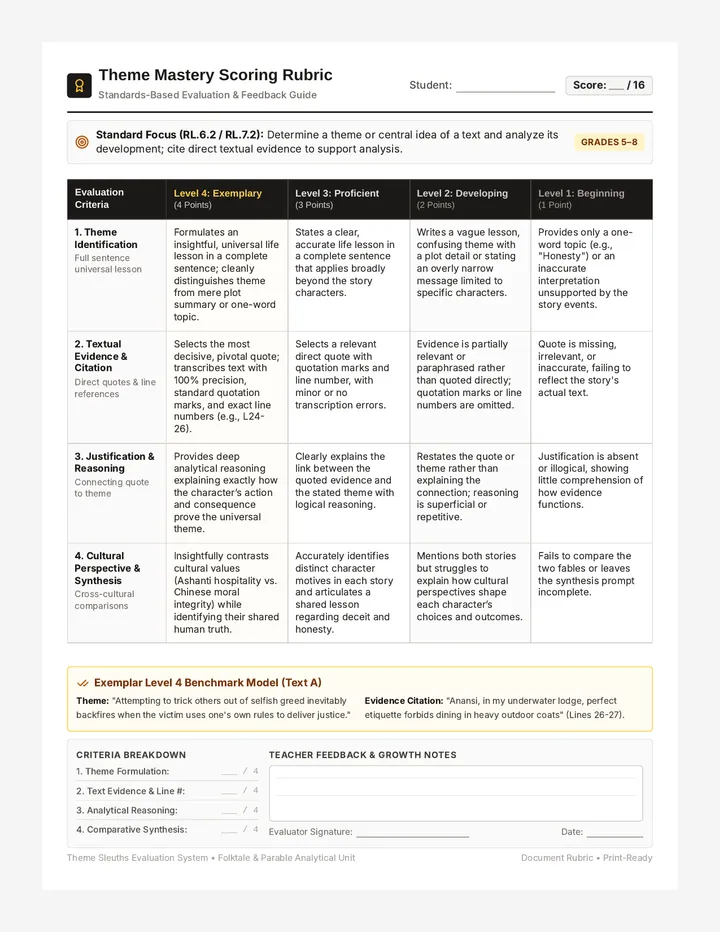 Theme Mastery Scoring Rubric