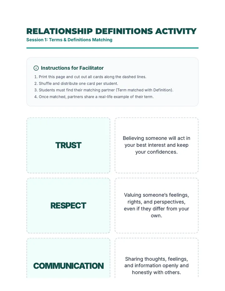 Relationship Definitions Activity