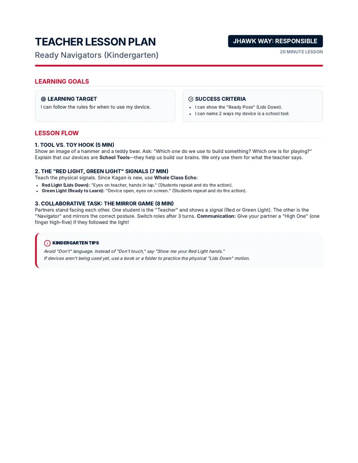 Ready Navigators Teacher Plan K