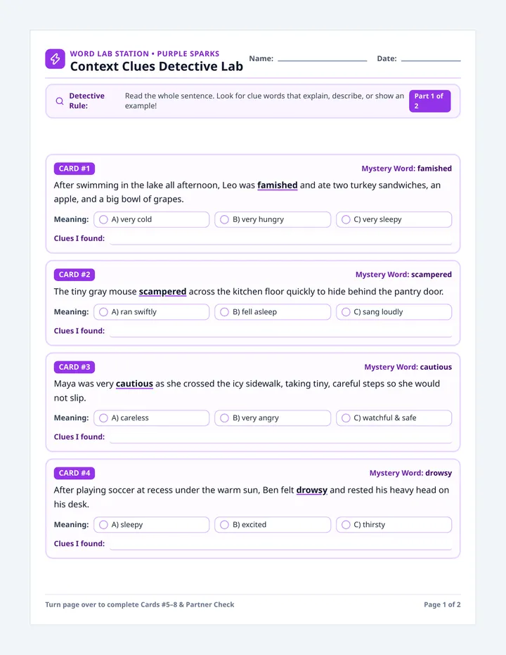 Word Lab Clue Activity