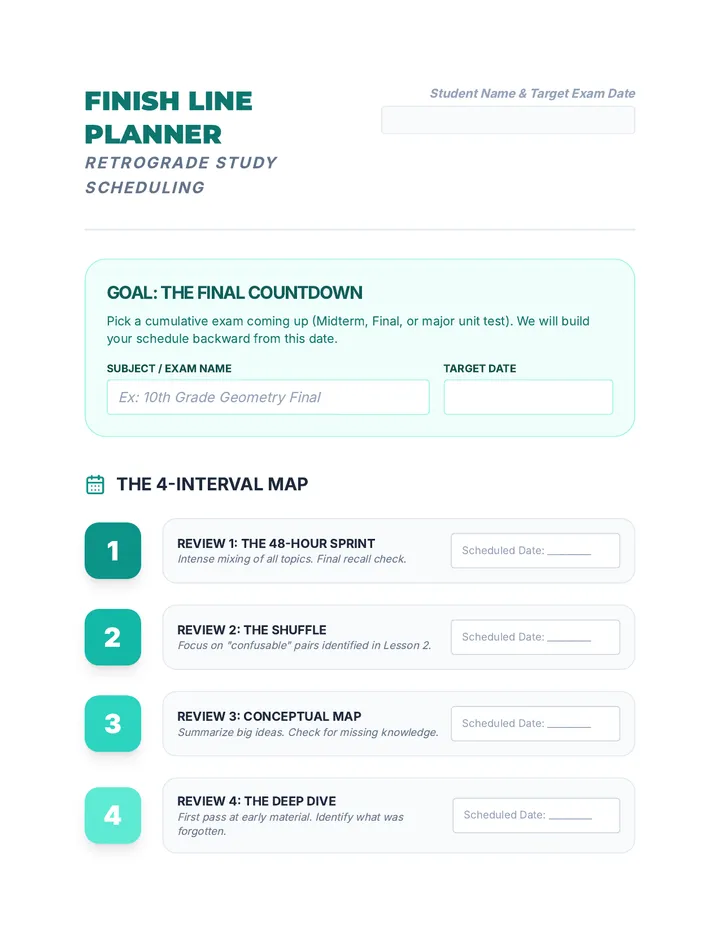 Finish Line Planner Worksheet