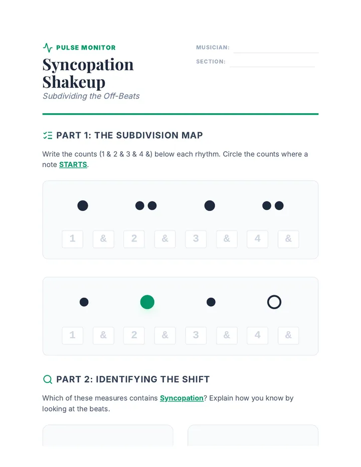Syncopation Shakeup Worksheet