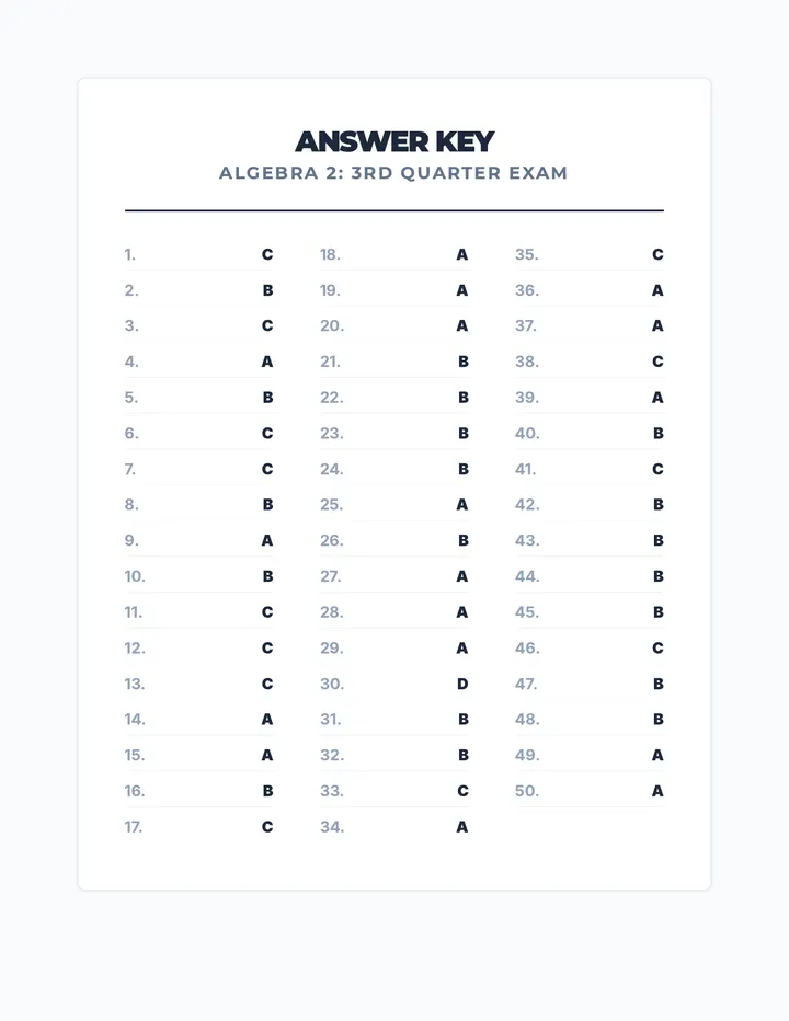 Algebra 2 Q3 Exam Key