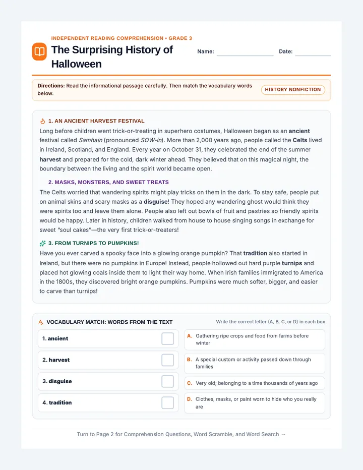Halloween History Quest Worksheet
