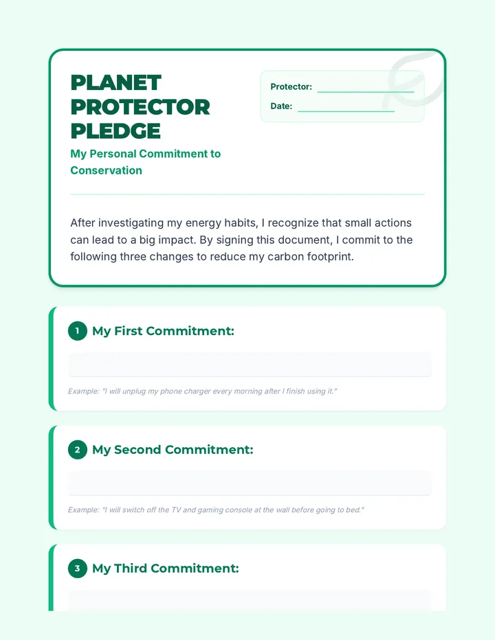 Personal Pledge Worksheet