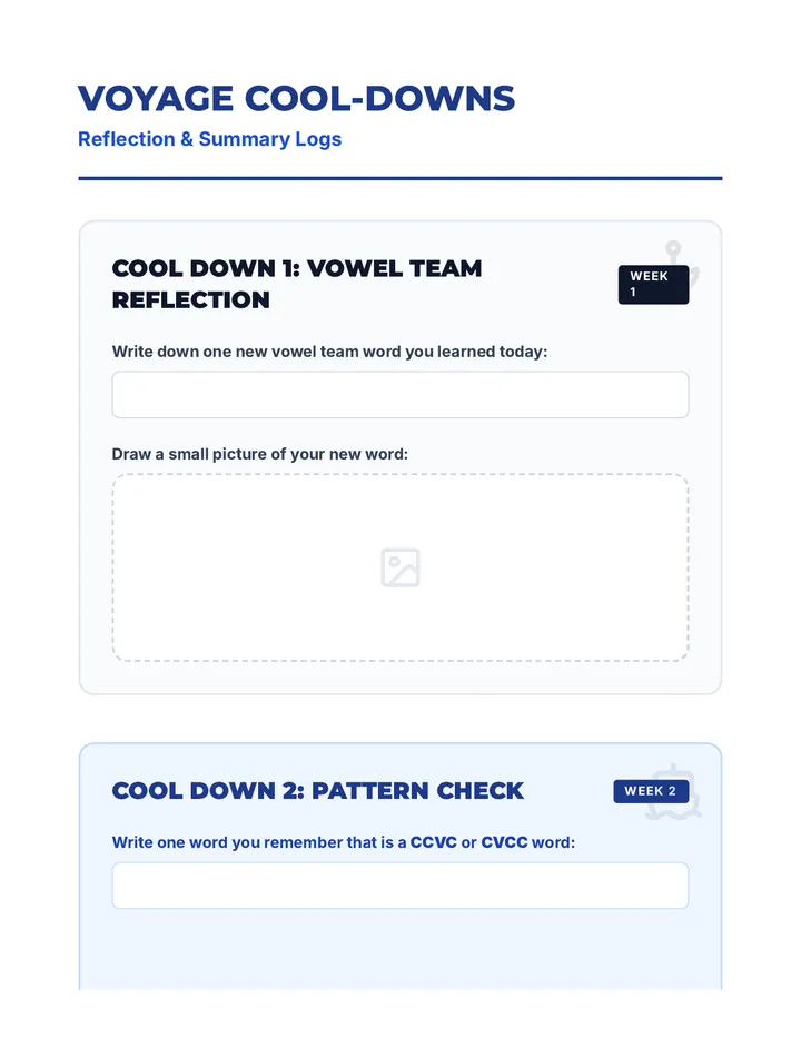Vowel Team Voyage Cool-Downs Document