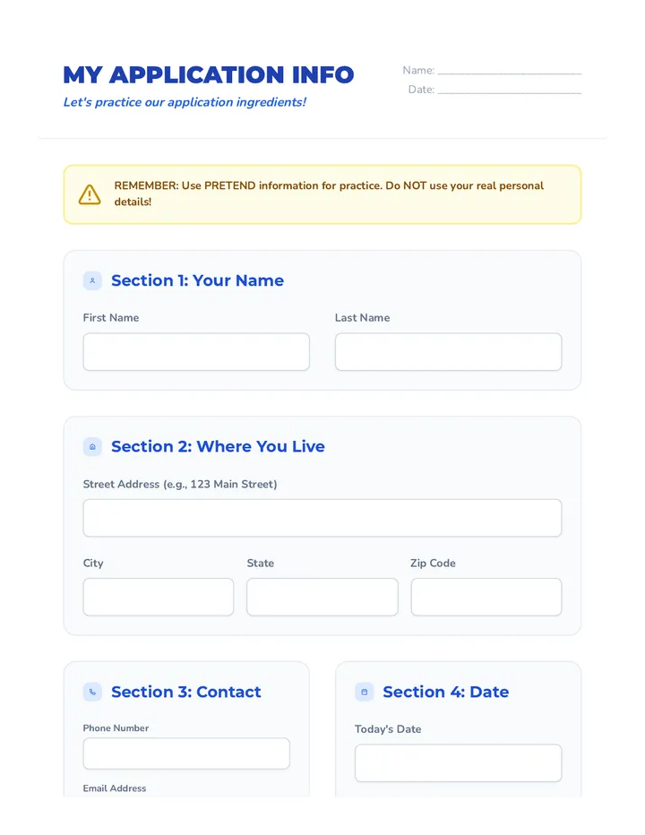 Application Info Worksheet Doc