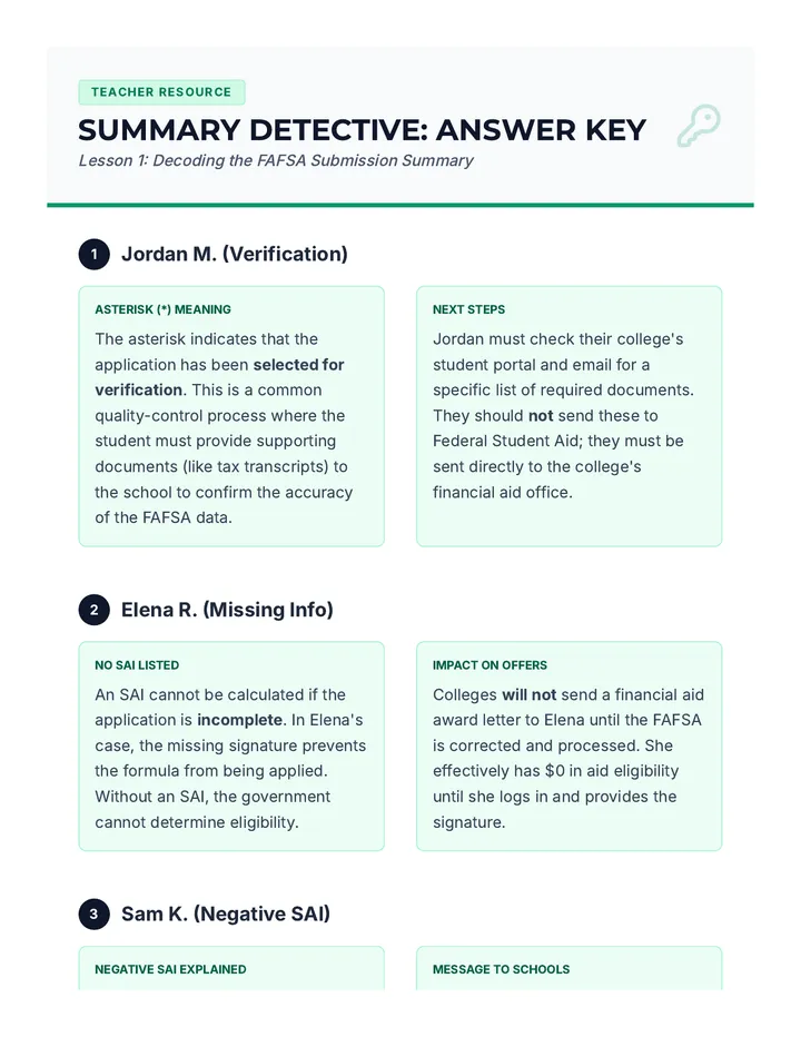 Summary Detective Answer Key