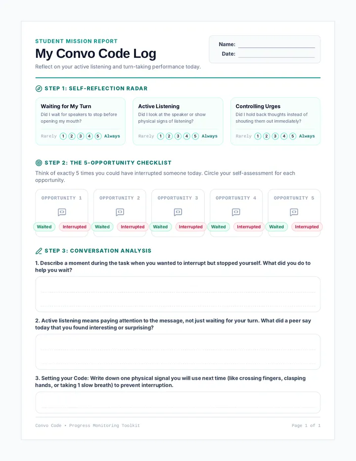 Convo Code Self Reflection Worksheet