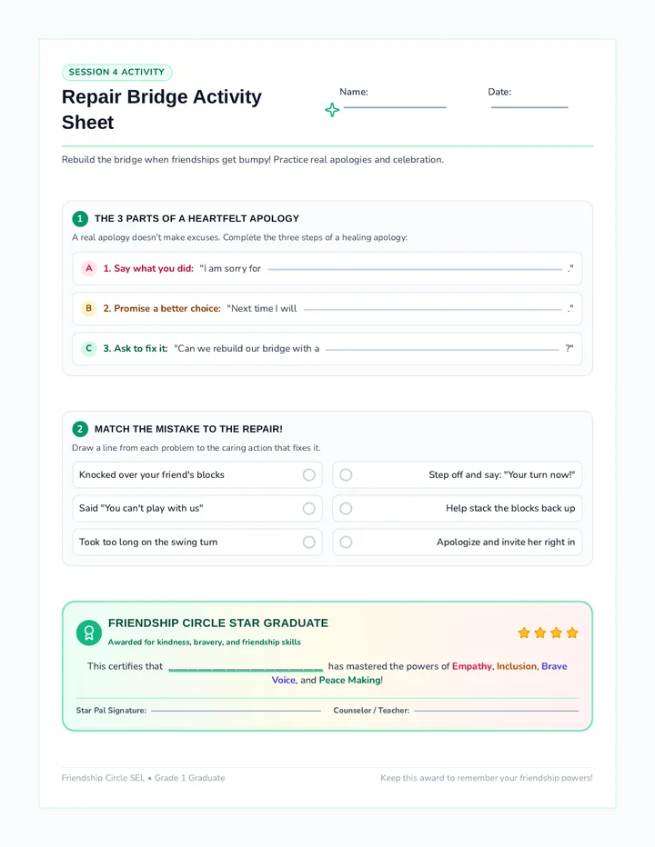 Repair Bridge Activity Sheet
