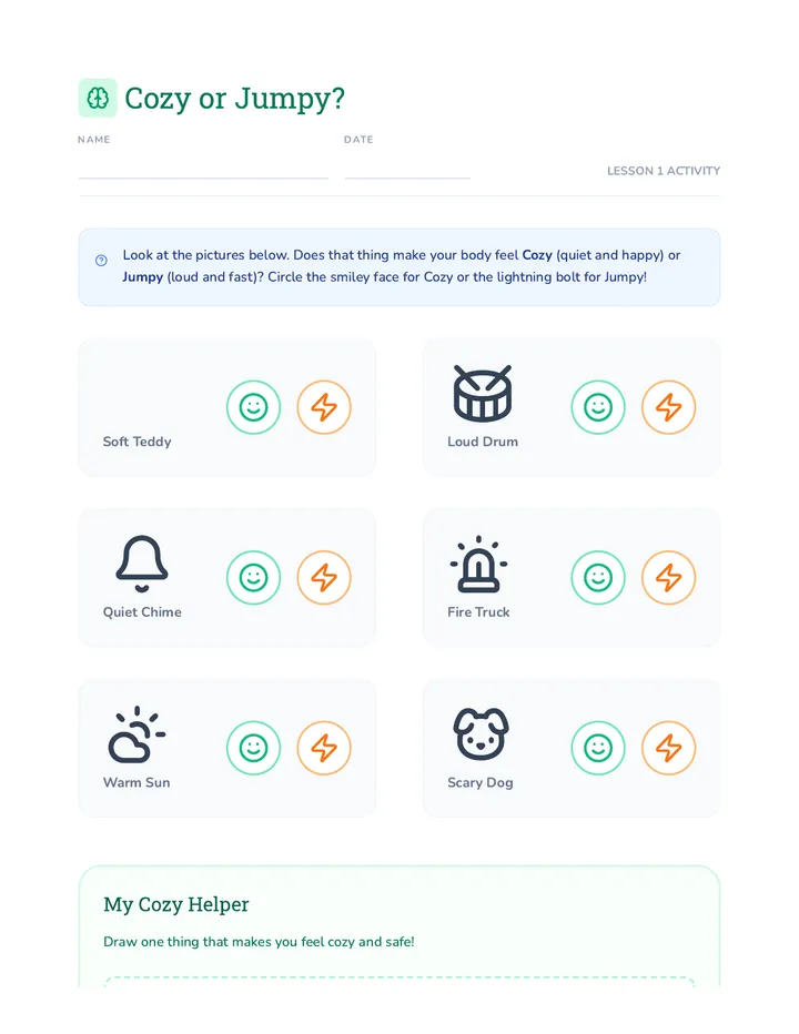Cozy or Jumpy Worksheet