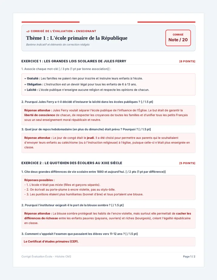 Corrige Evaluation Ecole Republique