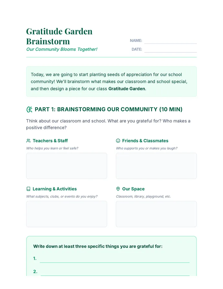 Gratitude Garden Brainstorm Activity