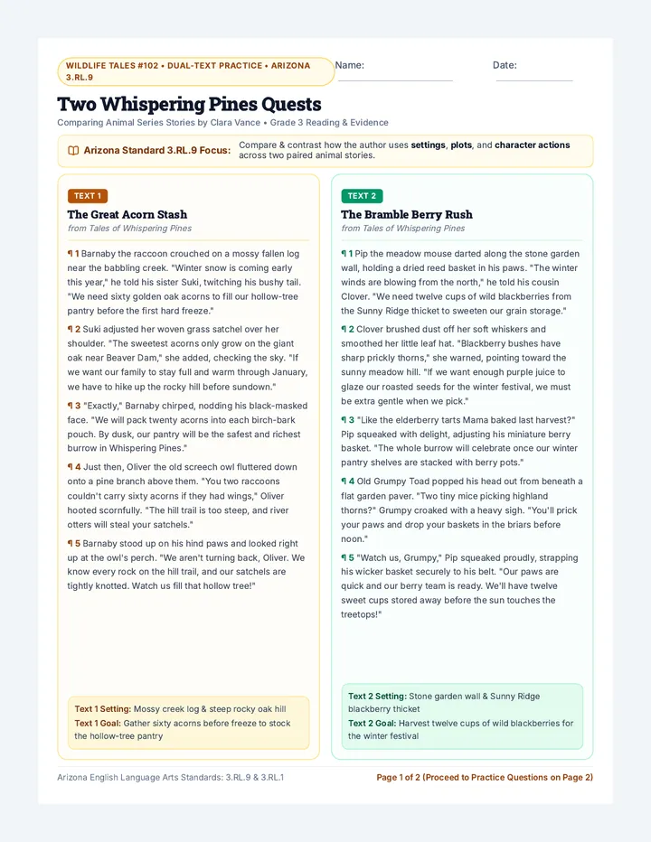 Creature Tales Comparison Worksheet
