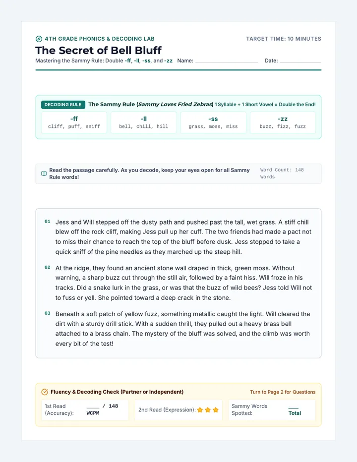 Bell Bluff Mystery Reading Worksheet
