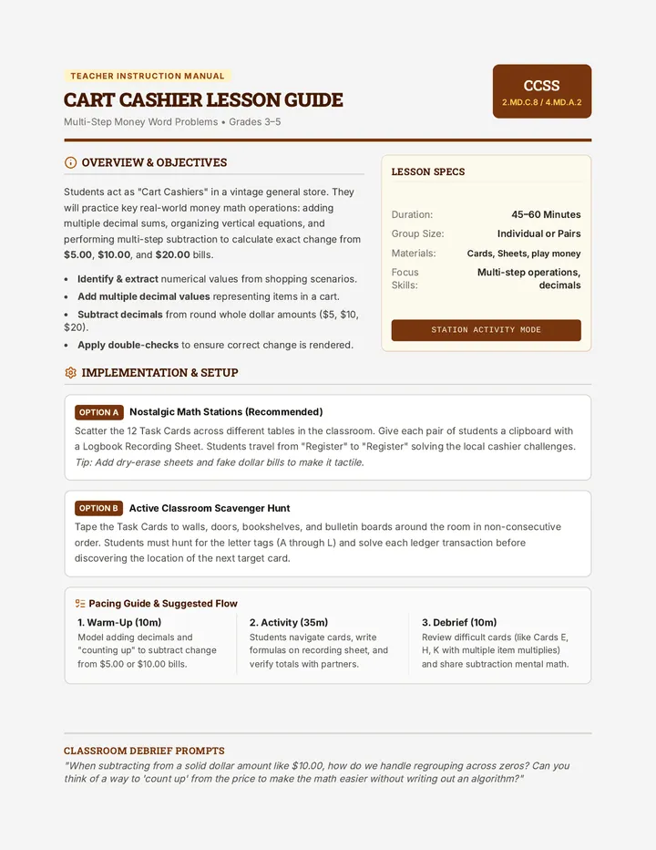 Cart Cashier Teacher Guide