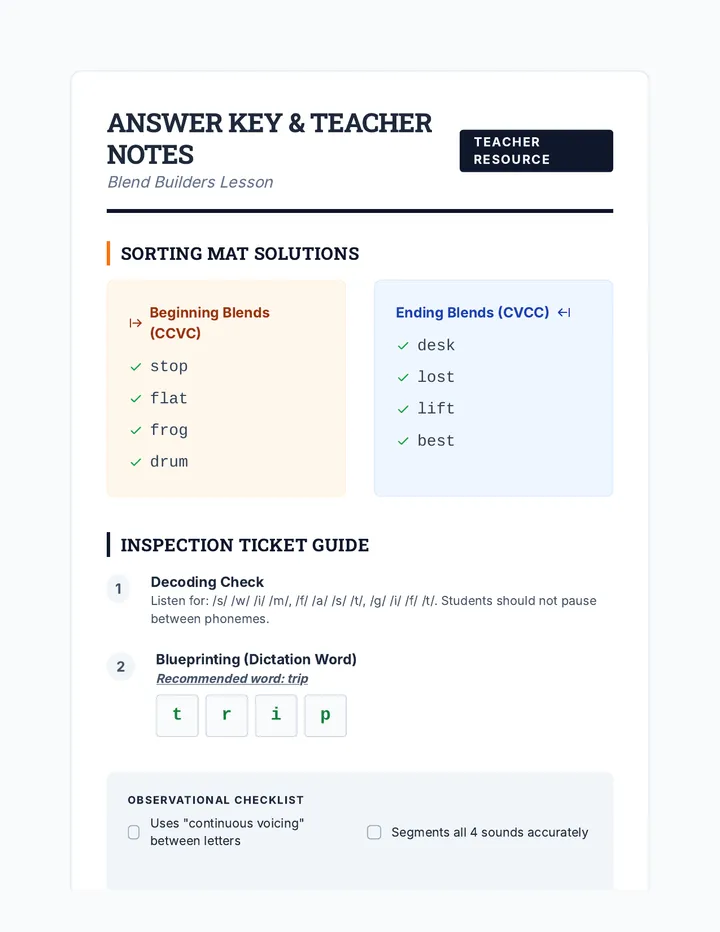 Blend Builders Answer Key