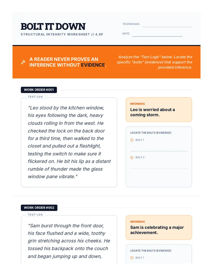 Bolt It Down Worksheet