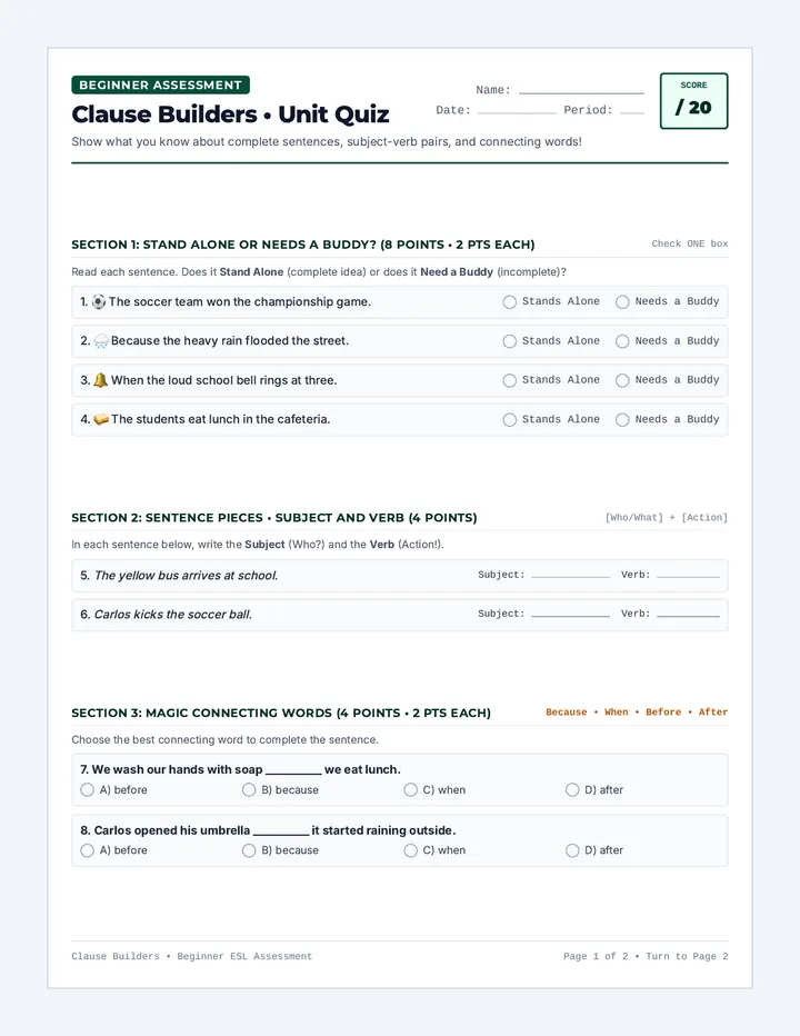 Clause Builders Quiz