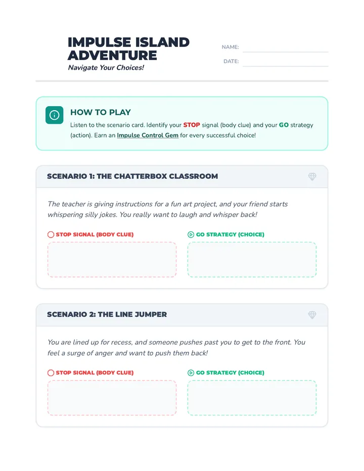 Impulse Island Adventure Game Worksheet