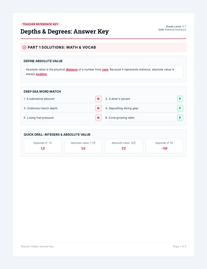 Deep Sea Degrees Answer Key